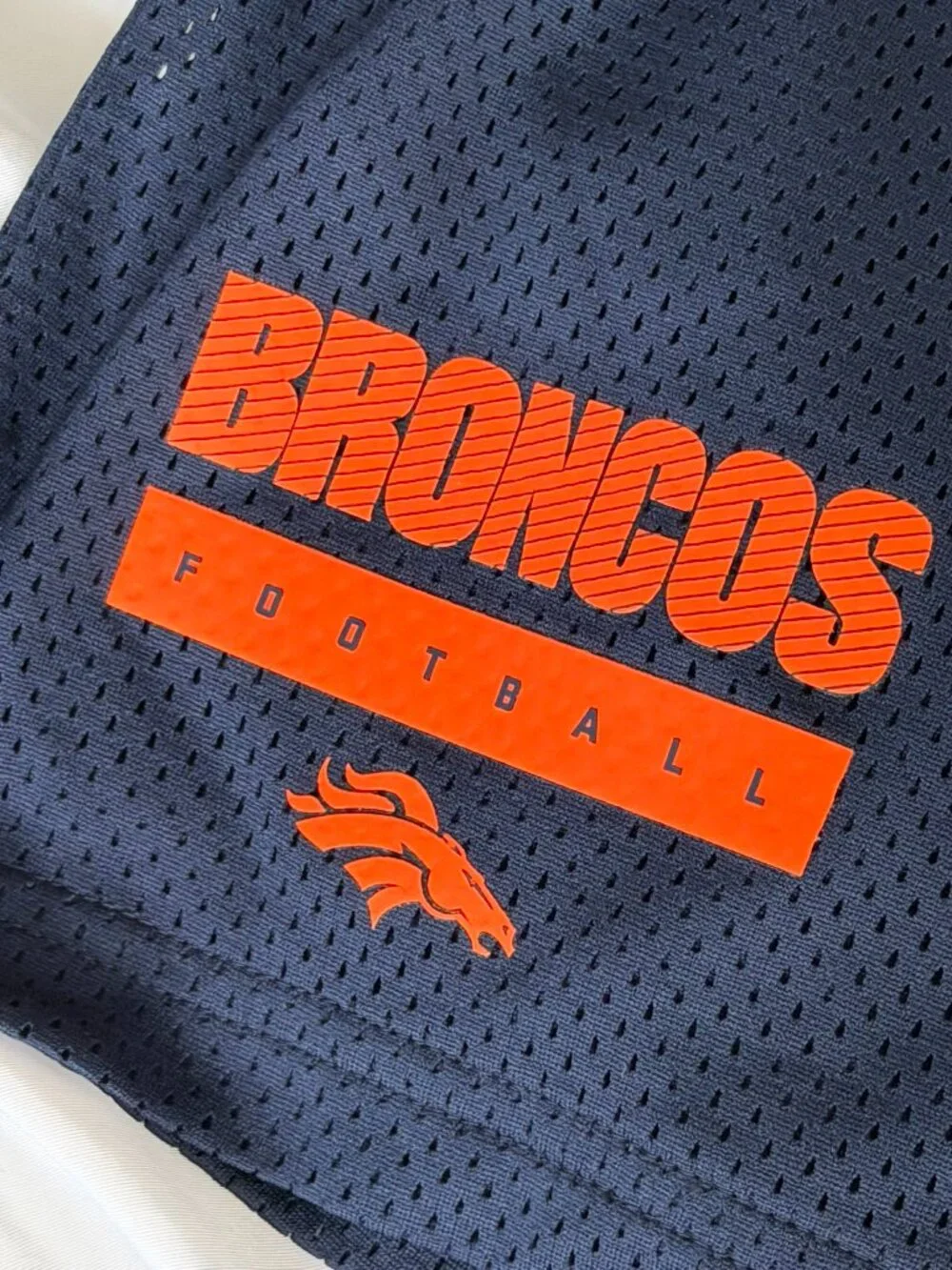 Nike Dri-FIT Denver Broncos NFL Mesh Training Shorts Navy Orange Men's Large